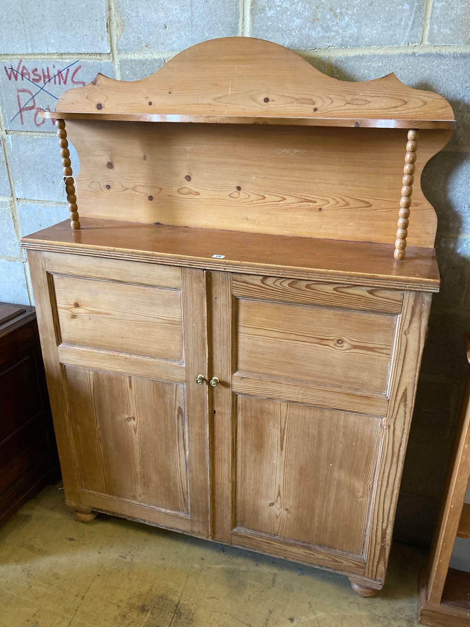 A Victorian and later pine chiffonier, width 115cm